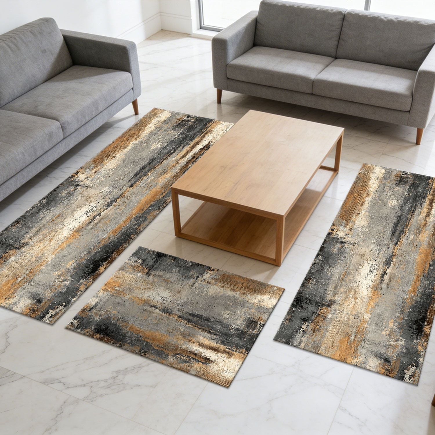 Three-piece kitchen rug set, non-slip and washable, abstract pattern kitchen hallway rug, soft and comfortable, suitable for sinks, floors, entrances, hallways and bathrooms. New Era Fashion LLc