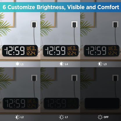 Large Display Digital Alarm Clock for Bedrooms, Date Day of Week Desk Table Clocks for Living Room Office, Dimmable 5 Dimmers Plug in Electric Clock, Auto DST New Era Fashion LLc