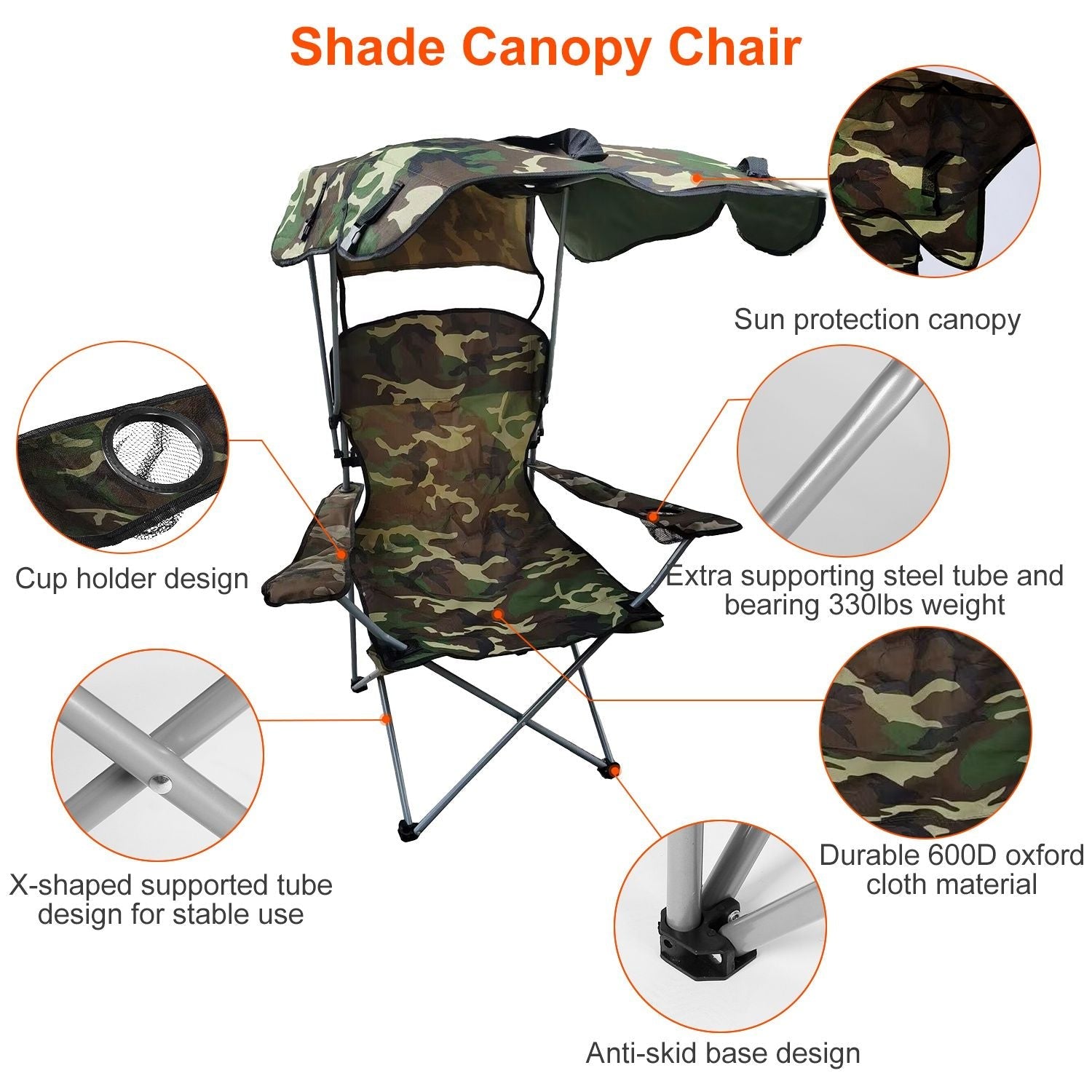 Foldable Beach Canopy Chair Sun Protection Camping Lawn Canopy Chair 330LBS Load Folding Seat New Era Fashion LLc