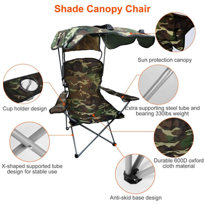 Foldable Beach Canopy Chair Sun Protection Camping Lawn Canopy Chair 330LBS Load Folding Seat New Era Fashion LLc