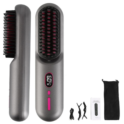 Cordless Negative Ion Hair Straightener Brush Rechargeable Mini Styling Comb with 12 Heating Levels Anti-scald 30S Preheating 30Mins Auto Sleep LCD Display New Era Fashion LLc
