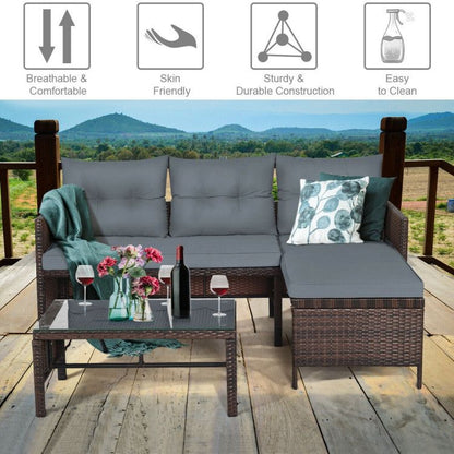 3 Pieces Outdoor Patio Corner Rattan Sofa Set New Era Fashion LLc