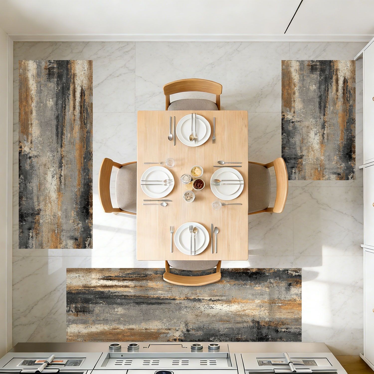 Three-piece kitchen rug set, non-slip and washable, abstract pattern kitchen hallway rug, soft and comfortable, suitable for sinks, floors, entrances, hallways and bathrooms. New Era Fashion LLc