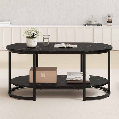 Marble Coffee Table with Open Storage Shelf New Era Fashion LLc