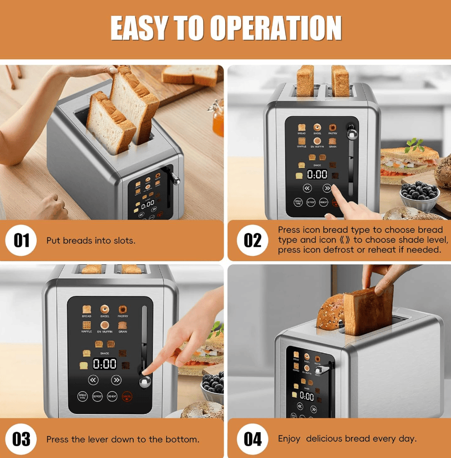 Retro Stainless Steel Toaster with 6 Browning Levels & 3 Functions - Perfect for Defrosting, Reheating, & Cancelling New Era Fashion LLc