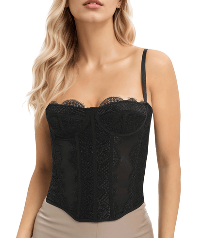 Lace Bustier Corset Tops for Women Going Out Mesh Overbust Adjustable Strap Waist Cincher Crop Bustier Party Rave Date Night Outfit Tank Top New Era Fashion LLc