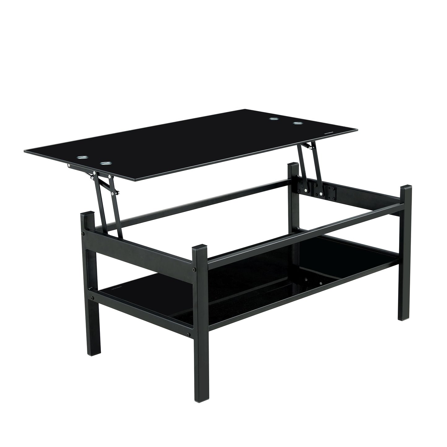 Glass Lift Top Coffee Table;  Modern Simple 2-Layer Tempered Glass Coffee Table for Living Room;  Black New Era Fashion LLc