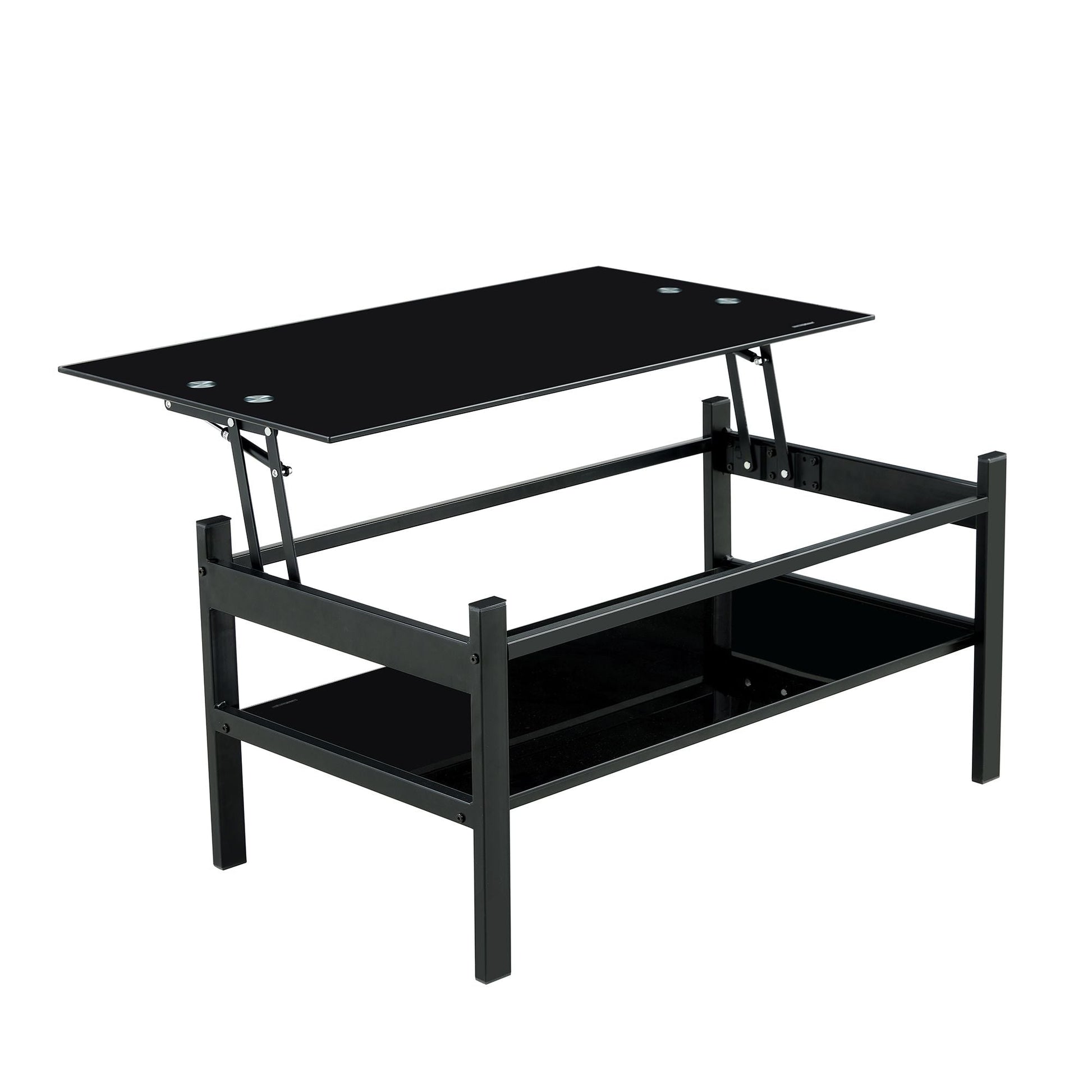 Glass Lift Top Coffee Table;  Modern Simple 2-Layer Tempered Glass Coffee Table for Living Room;  Black New Era Fashion LLc