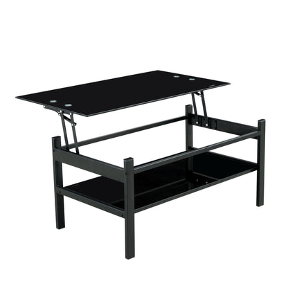 Glass Lift Top Coffee Table;  Modern Simple 2-Layer Tempered Glass Coffee Table for Living Room;  Black New Era Fashion LLc