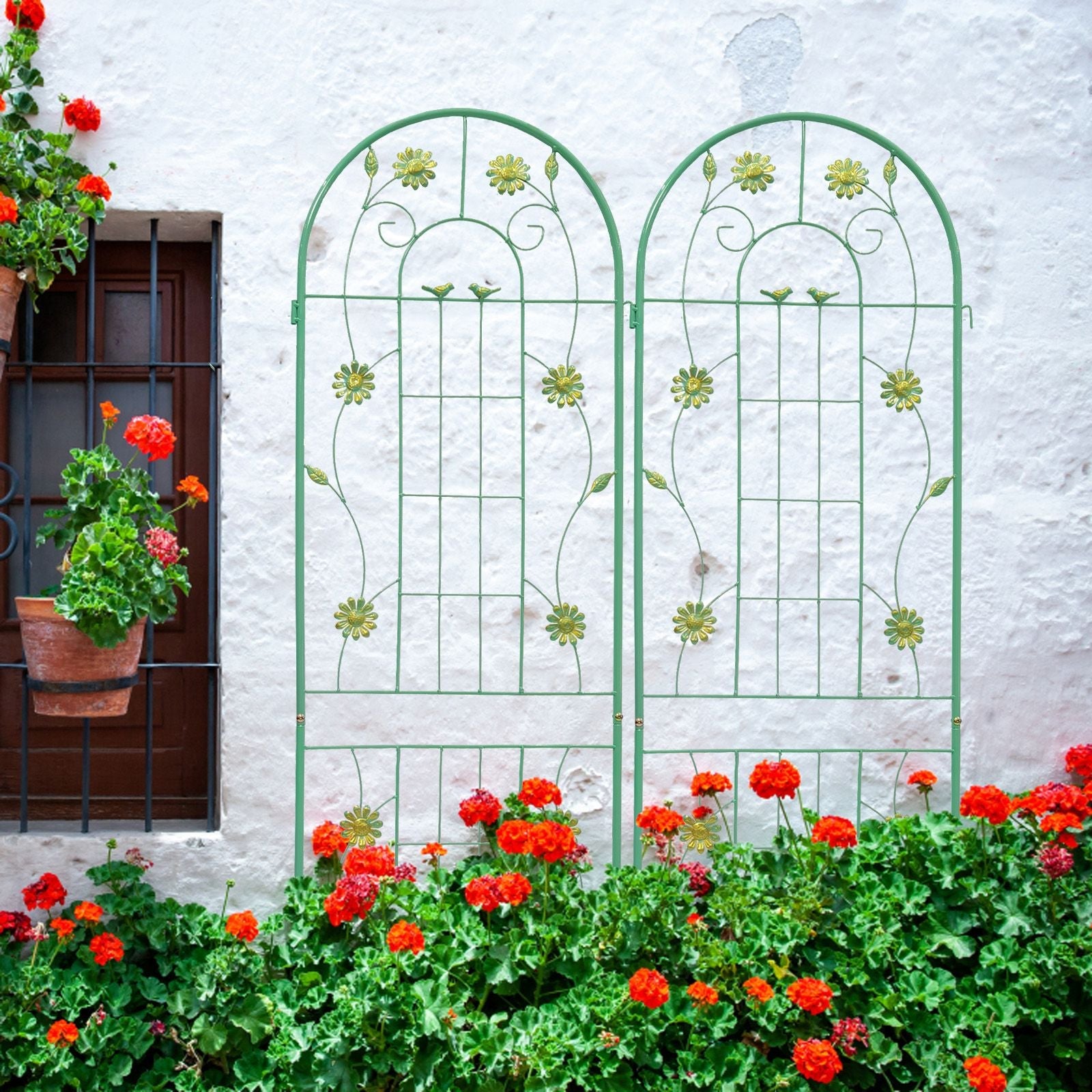 2 Pack 71" x 19.7" Metal Garden Trellis Rustproof Trellis for Climbing Plants Outdoor Flower Support Wrought Iron Ivy Vine Cucumbers Decorative(Green) New Era Fashion LLc