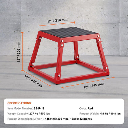 Plyometric Jump Box, 12 Inch Plyo Box, Steel Plyometric Platform and Jumping Agility Box, Anti-Slip Fitness Exercise Step Up Box for Home Gym Training, Conditioning Strength Training, Red New Era Fashion LLc