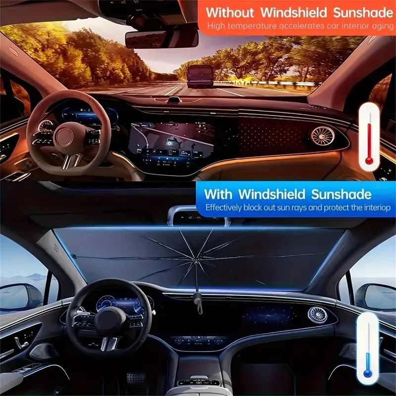 2025 Upgraded U.S. General Purpose Version Rainbow Umbrella Car Windshield Sunshade - UV Blocking, Heat Insulating, Scratch Resistant Handle, 10 Layer Fabric, Foldable Sun Visor, 55x31.5 Inches - Univ New Era Fashion LLc