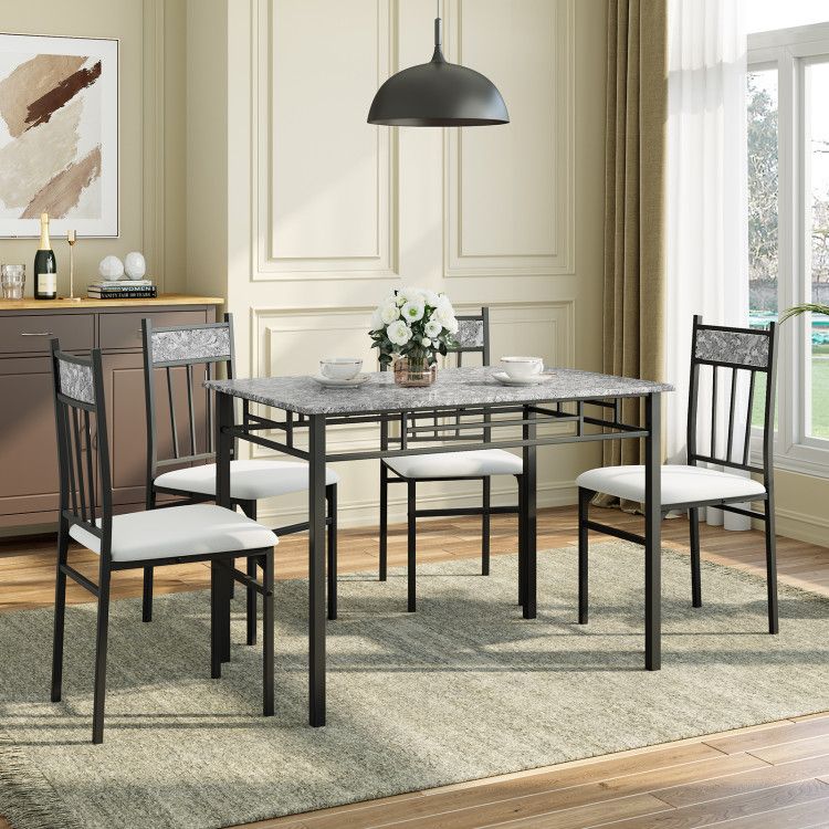 5 Pieces Faux Marble Dining Set Table New Era Fashion LLc