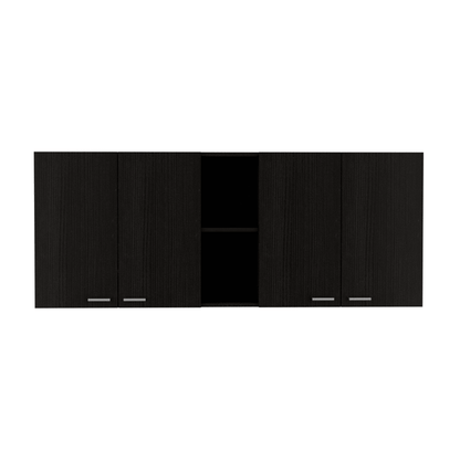 DEPOT E-SHOP Olimpo 150 Wall Double Door Cabinet,Two External Shelves, Two Interior Shelves, Black New Era Fashion LLc