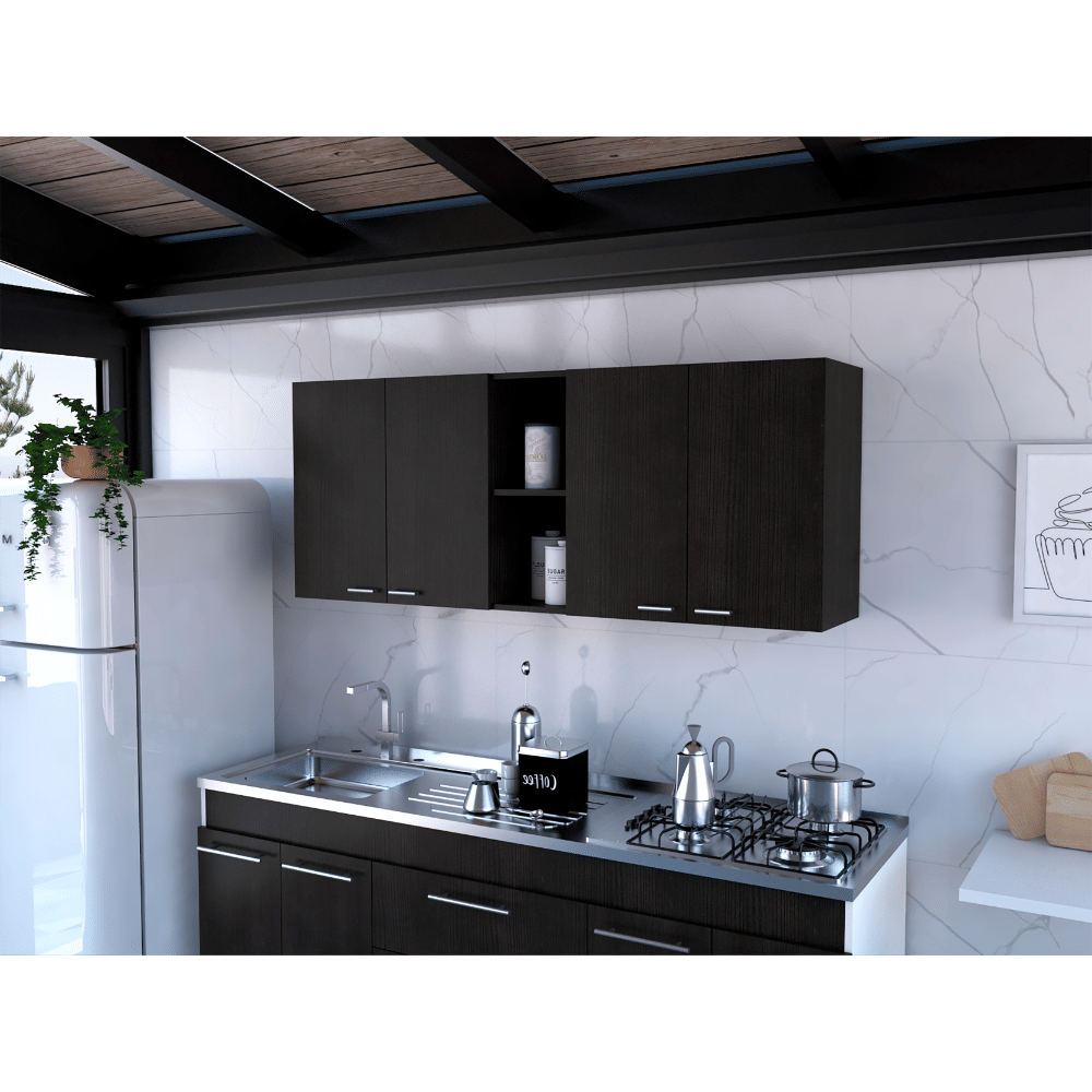 DEPOT E-SHOP Olimpo 150 Wall Double Door Cabinet,Two External Shelves, Two Interior Shelves, Black New Era Fashion LLc