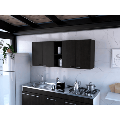 DEPOT E-SHOP Olimpo 150 Wall Double Door Cabinet,Two External Shelves, Two Interior Shelves, Black New Era Fashion LLc