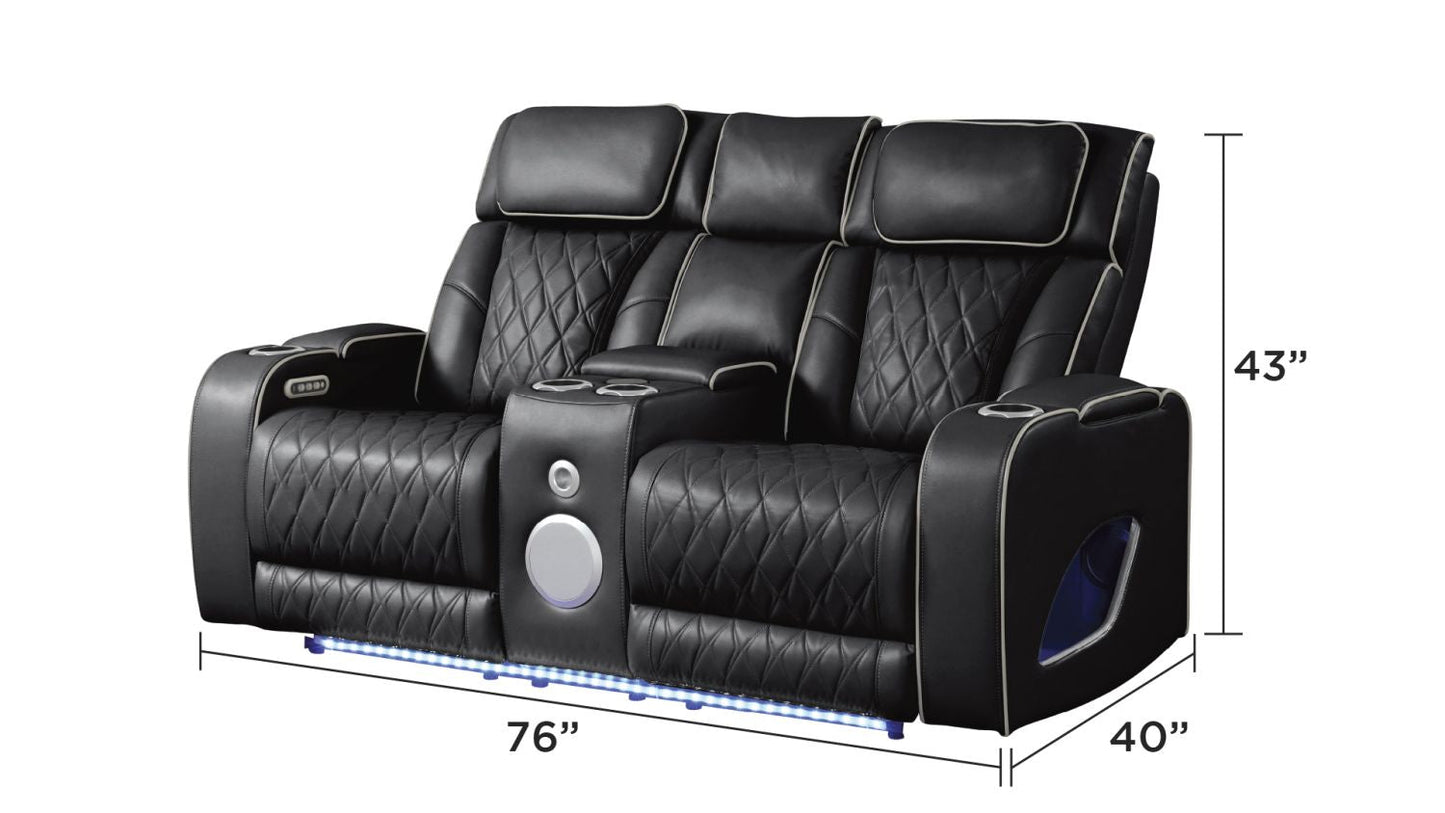 Fortuner Modern Style Upholstery Recliner Loveseat Made with Wood & Massage Function Included-Black New Era Fashion LLc