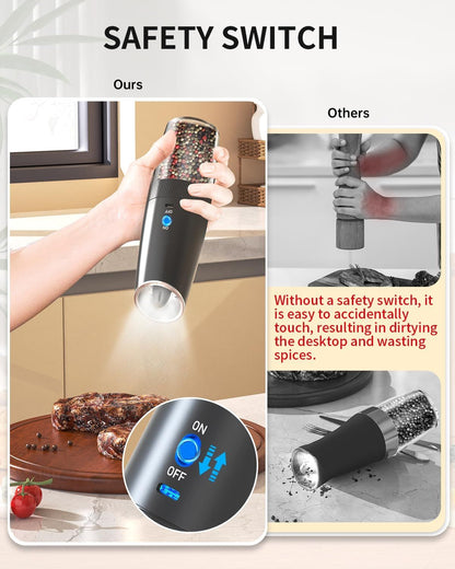 Rechargeable Electric Salt and Pepper Grinder Set Gravity Salt and Pepper Mills Set with LED Light, No Battery Needed, Adjustable Coarseness, Washable 135ml Container, Black New Era Fashion LLc
