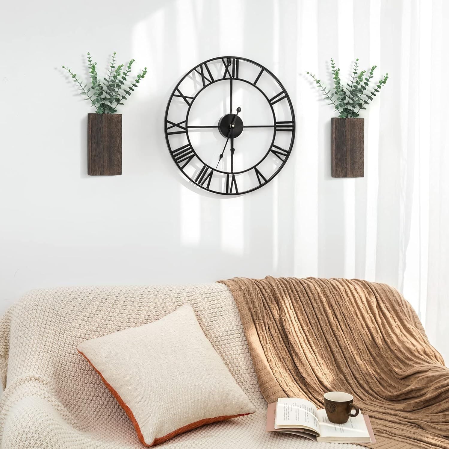 2 Pack Wood Wall Planter Vase with Artificial Eucalyptus Farmhouse Wall Hanging Decor Pocket Planter for Indoor Fake Plants Greenery, Living Room Bedroom Kitchen Home Office Decoration New Era Fashion LLc