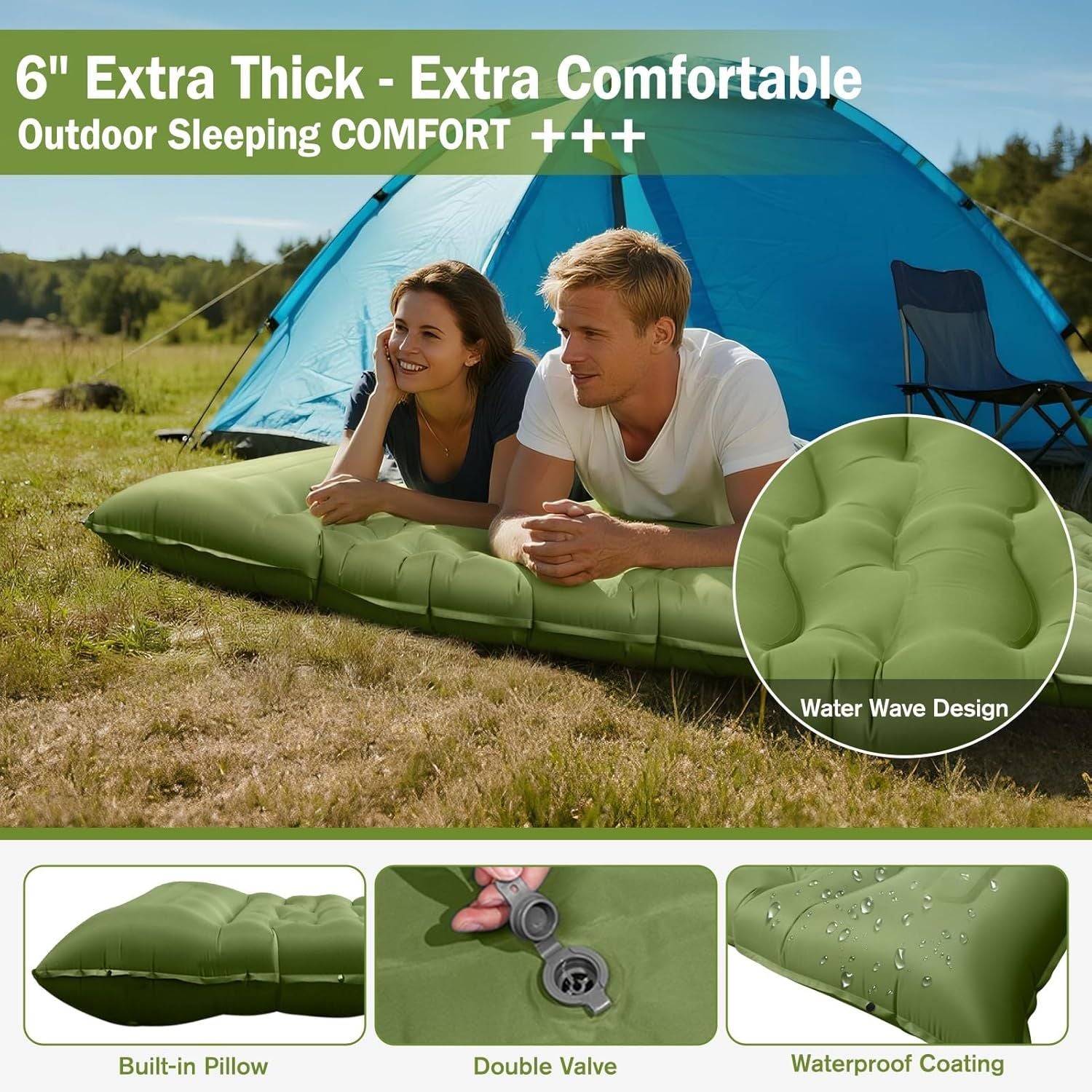 Camping Sleeping Pad, Ultralight Camping Mat with Pillow Built-in Foot Pump, 4" Thick Inflatable Sleeping Mat Compact for Backpacking, Hiking, Car Traveling, Camp Tent New Era Fashion LLc