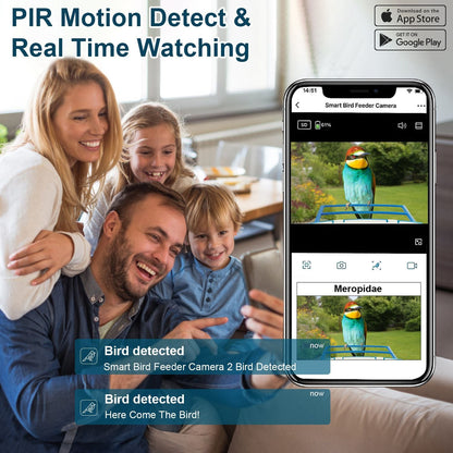 Smart Bird Feeder with Solar Powered Camera 1080P HD AI Identify PIR Motion Auto Capture Video Cloud Card Storage WiFi Connection App Control IP65 Waterproof New Era Fashion LLc