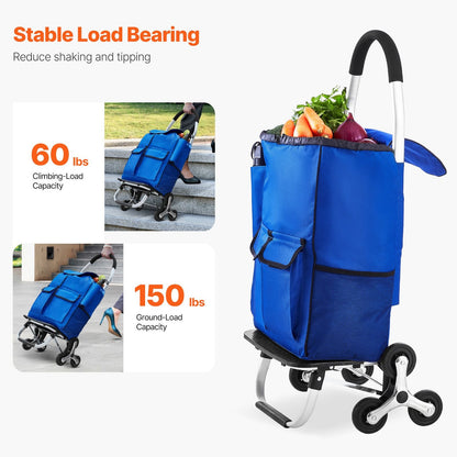 Stair Climber Trolley Dolly, 36L Folding Shopping Cart, Grocery Cart Trolley Laundry Stair Climbing Handcart with 6 Wheels & Oxford Cloth Bag, Foldable Cart for Shopping Grocery Laundry Climbing New Era Fashion LLc