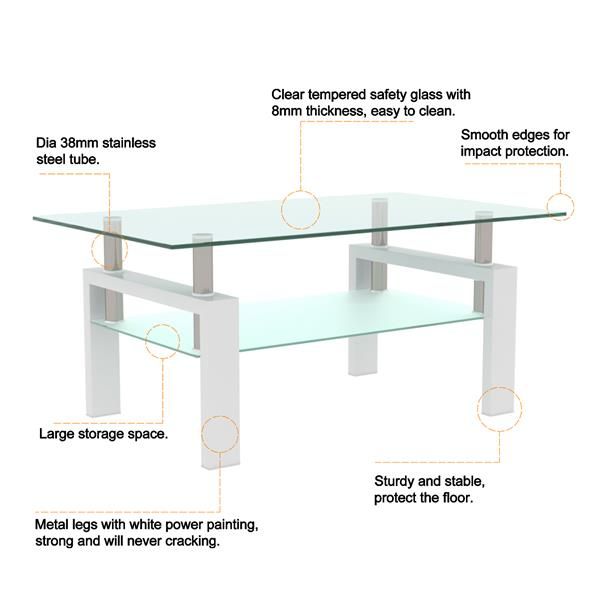 White Coffee Table, Clear Coffee Table, Modern Side Center Tables for Living Room, Living Room Furniture New Era Fashion LLc