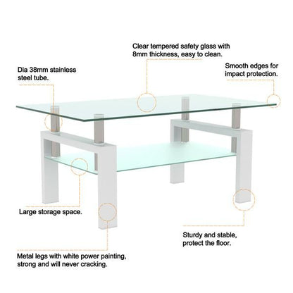 White Coffee Table, Clear Coffee Table, Modern Side Center Tables for Living Room, Living Room Furniture New Era Fashion LLc