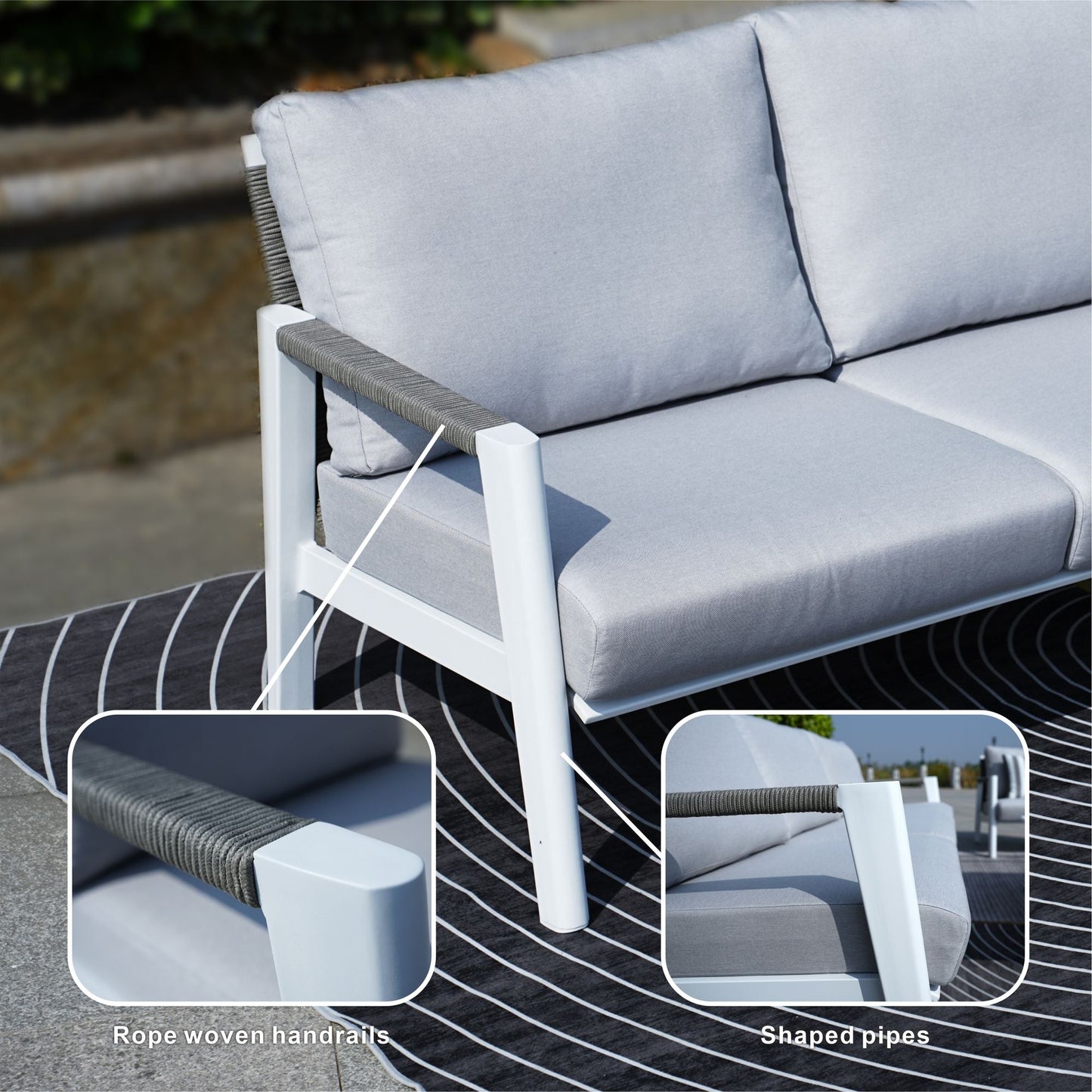 7-Piece Patio Aluminum Sofa Set with Rectangular Firepit Table & Side Table New Era Fashion LLc