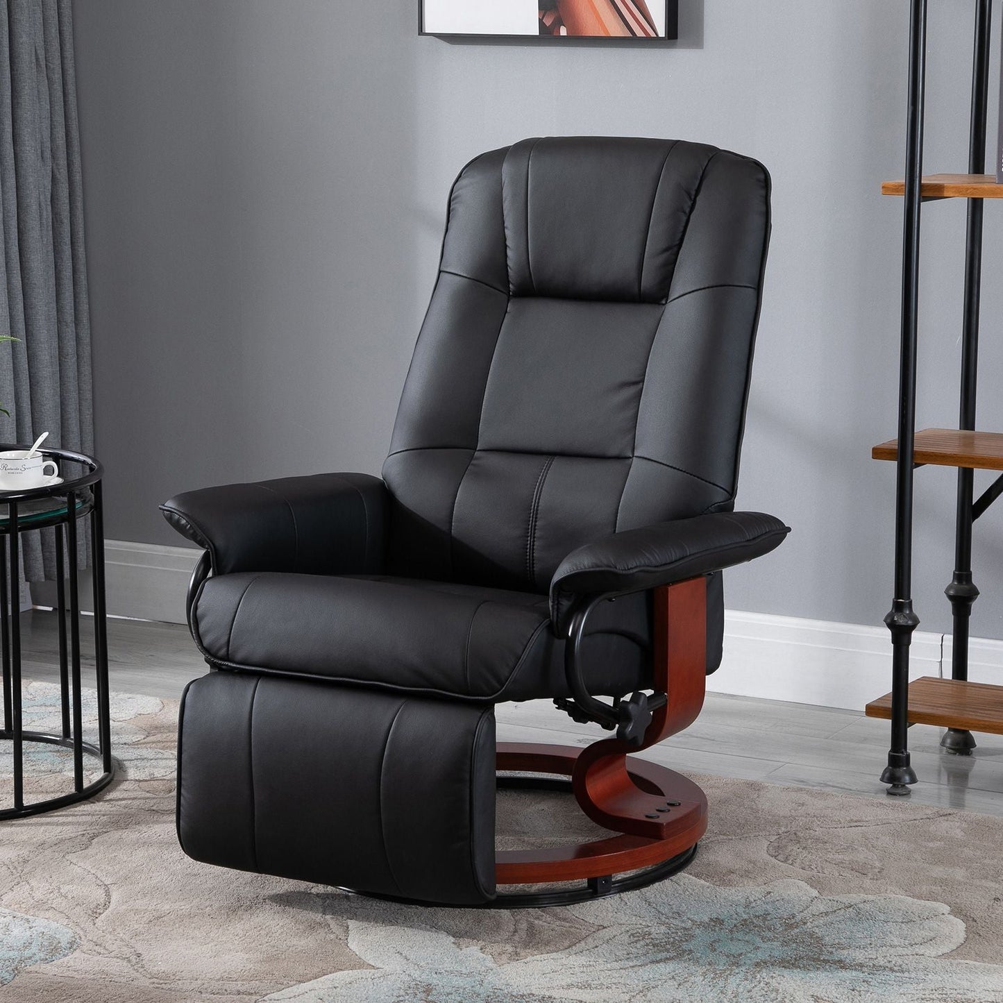 Living Room Relaxation: Black Faux Leather Swivel Recliner with Adjustable Footrest New Era Fashion LLc