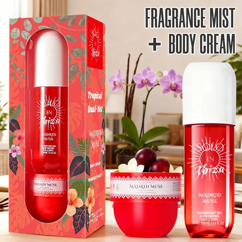 2-Piece Set, SOLO EN IBIZA Body & Hair Fragrance Mist And Body Cream Gift Box For Men And Women, Long Lasting Fragrance, 4 Different Scent, Perfect For Holiday Gifts, Dating, Daily Life, Parties New Era Fashion LLc