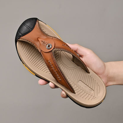 Summer men's new first layer cowhide flip-flops fashion all comfortable men's slippers beach shoes New Era Fashion LLc