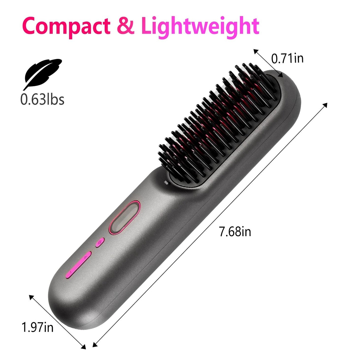 Cordless Negative Ion Hair Straightener Brush Rechargeable Mini Styling Comb with 12 Heating Levels Anti-scald 30S Preheating 30Mins Auto Sleep LCD Display New Era Fashion LLc