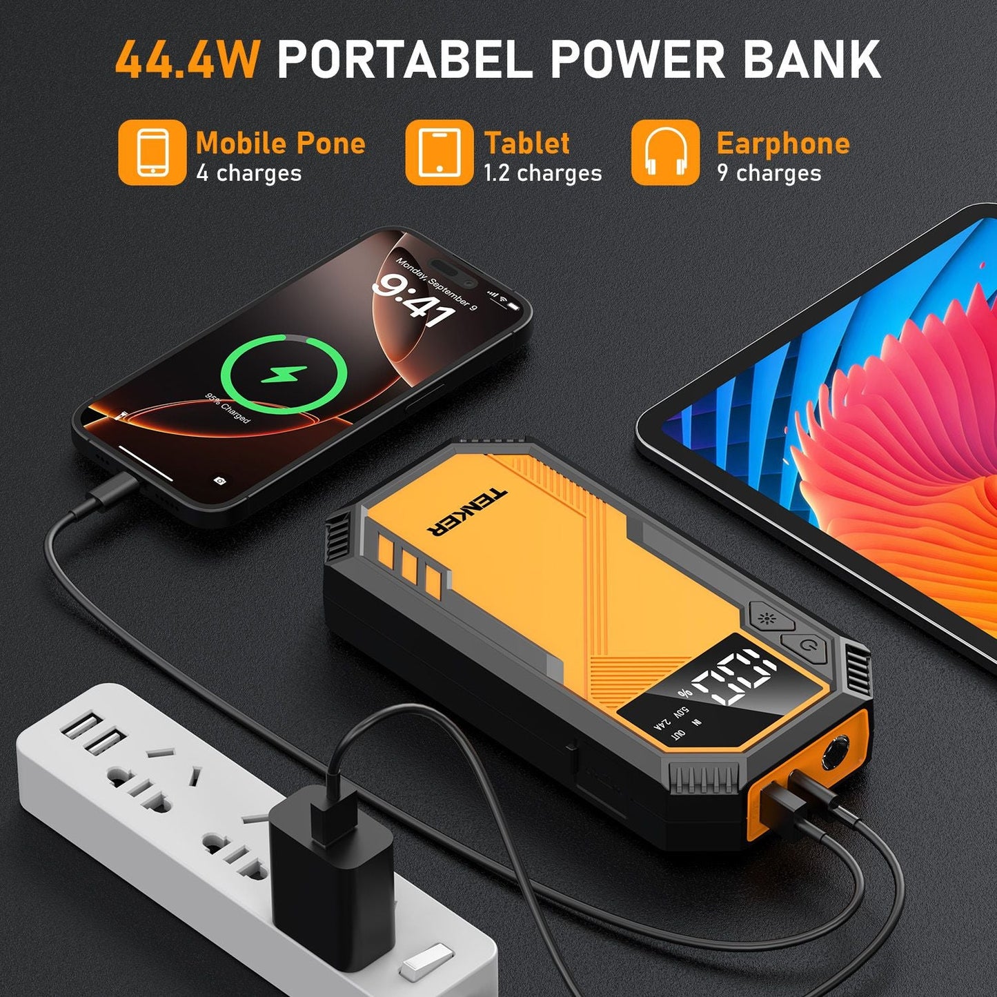 5000A Car Jump Starter 7.2L Gas or 6.5L Diesel 44.4W Portable Power Bank LED Flashlight 12V Jumper Box 10 Protections Built in Comprehensive Protection New Era Fashion LLc