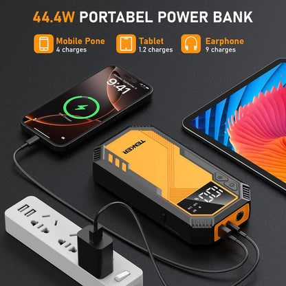 5000A Car Jump Starter 7.2L Gas or 6.5L Diesel 44.4W Portable Power Bank LED Flashlight 12V Jumper Box 10 Protections Built in Comprehensive Protection New Era Fashion LLc