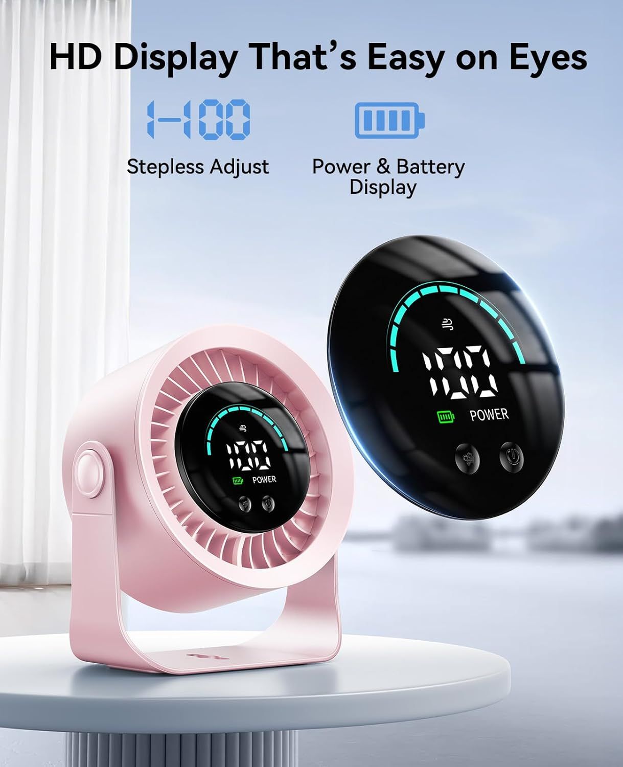 Rechargeable USB Desk Fan for Bedroom, 100 Speeds, 360° Rotation, Wall Mounted Design Small Portable Table Fan with LED Display, Quiet Personal Desktop Cooling Fans for Home Office New Era Fashion LLc