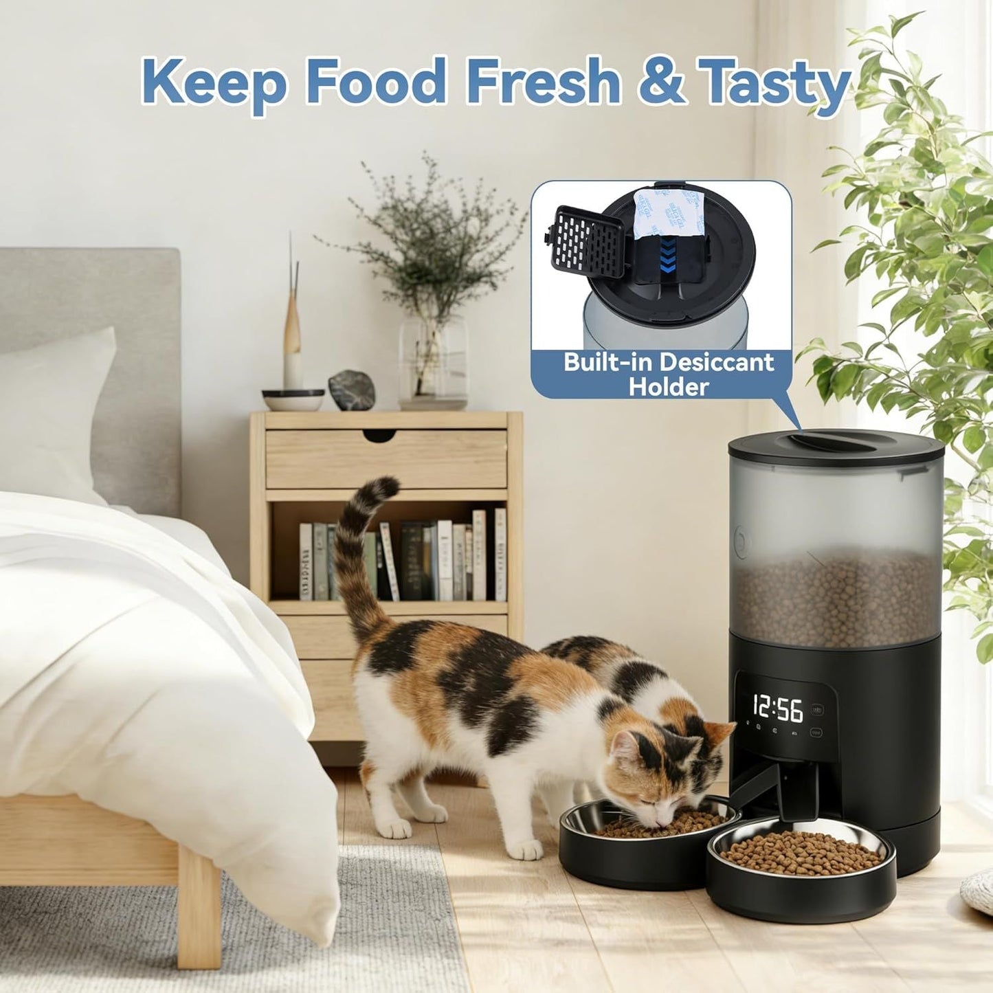6L Automatic Cat Feeder for 2 Cats, Timed Cat Food Dispenser with 2 Stainless Bowls, 10s Voice Recorder, Dual Power Supply, 6 Meals 50 Portions Per Day, Dual Pet Feeder for Cat and Dog New Era Fashion LLc