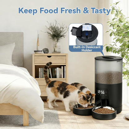6L Automatic Cat Feeder for 2 Cats, Timed Cat Food Dispenser with 2 Stainless Bowls, 10s Voice Recorder, Dual Power Supply, 6 Meals 50 Portions Per Day, Dual Pet Feeder for Cat and Dog New Era Fashion LLc