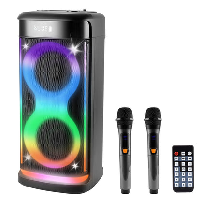 Portable Wireless Party Speaker with LED Light Wireless Mic Remote Control TWS Treble Bass Mic. Echo Music Accompany Mic. Priority Guitar In New Era Fashion LLc