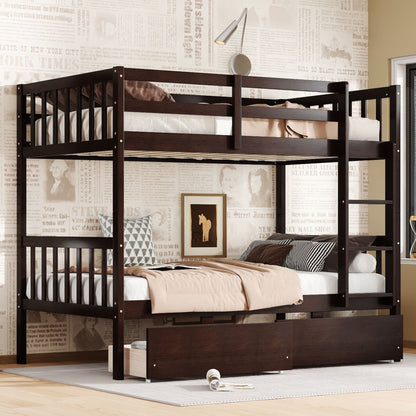 Twin Over Twin Rubber Wood Bunk Bed with 2 Drawers, Convertible into 2 Twin Beds, Twin Size Bunk Bed with Ladder and Safety Guardrails New Era Fashion LLc