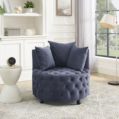 Velvet Upholstered Swivel Chair for Living Room, with Button Tufted Design and Movable Wheels, Including 3 Pillows New Era Fashion LLc