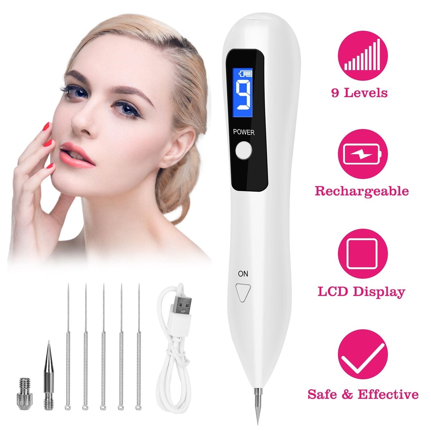 Skin Tag Repair Kit Portable Beauty Equipment Multi-Level with Home Usage USB Charging LCD Level Adjustable 6 Replaceable Needles New Era Fashion LLc