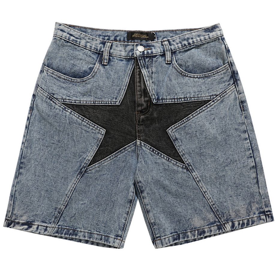 Trendy Harajuku Oversized Denim Shorts for Men - Casual Hip Hop Patchwork Design - Summer Streetwear Blue Jeans New Era Fashion LLc