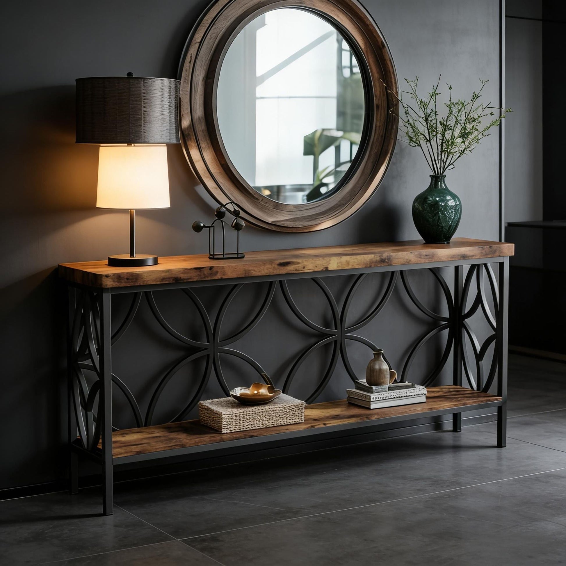 2-Tier Console Table, Industrial Sofa Table Behind Couch New Era Fashion LLc