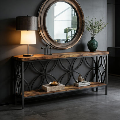 2-Tier Console Table, Industrial Sofa Table Behind Couch New Era Fashion LLc