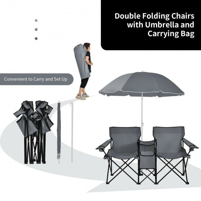 Portable Folding Picnic Double Chair With Umbrella New Era Fashion LLc