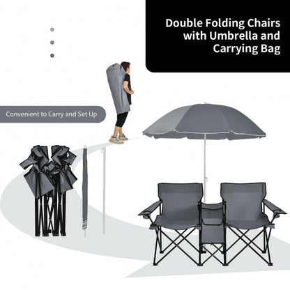 Portable Folding Picnic Double Chair With Umbrella New Era Fashion LLc