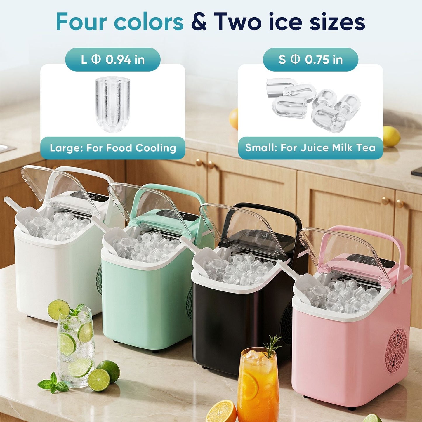Desktop ice maker, with movable handle, can produce 9 ice balls in 6 to 8 minutes, equipped with a basket and a spoon New Era Fashion LLc