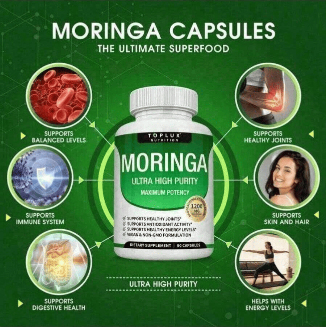 Moringa Capsules 1200mg - Pure Moringa Powder For Immune, Gut Health 90 Capsules New Era Fashion LLc