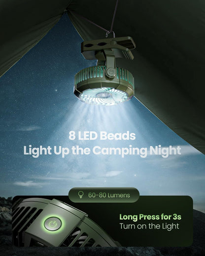 Portable Camping Fan with LED Lantern, 360°Rotation and Clip on for Desk, 4000mAh USB Rechargeable Battery Powered, Digital Display and Hanging Hook for Tent Outdoor Travel Bedroom Black New Era Fashion LLc